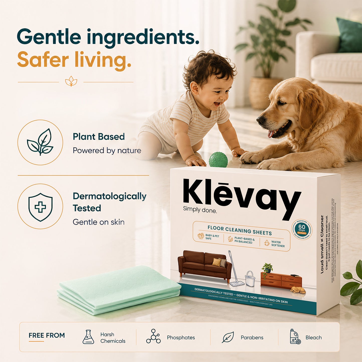 Baby & Pet Safe Gentle Floor Cleaning Sheets