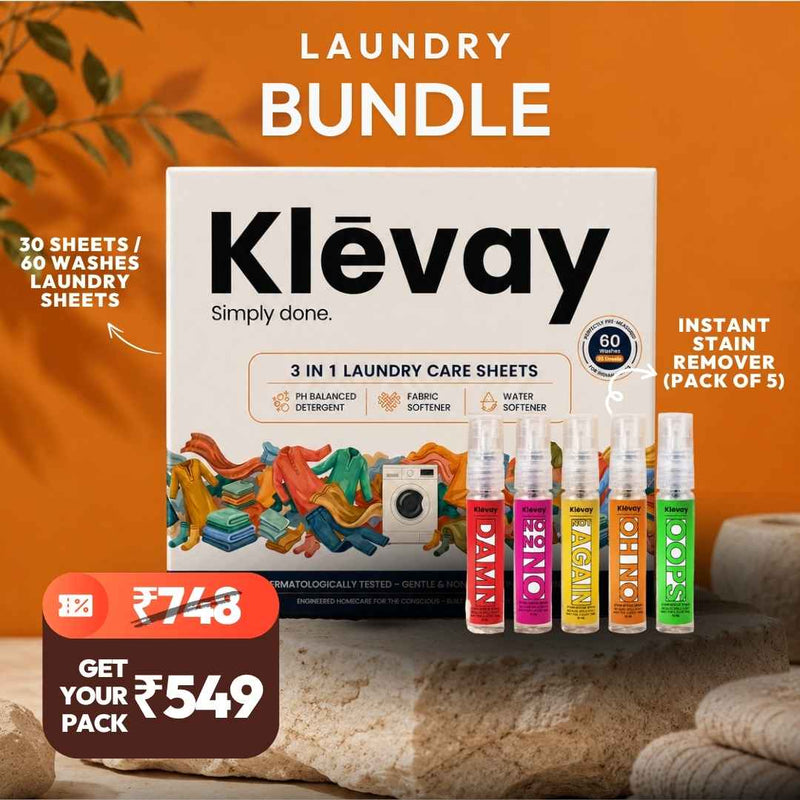 Klevay Laundry Combo with laundry sheets and stain remover spray bottles