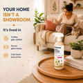 Woman relaxing in a living room: your home isn't a showroom, it's lived in