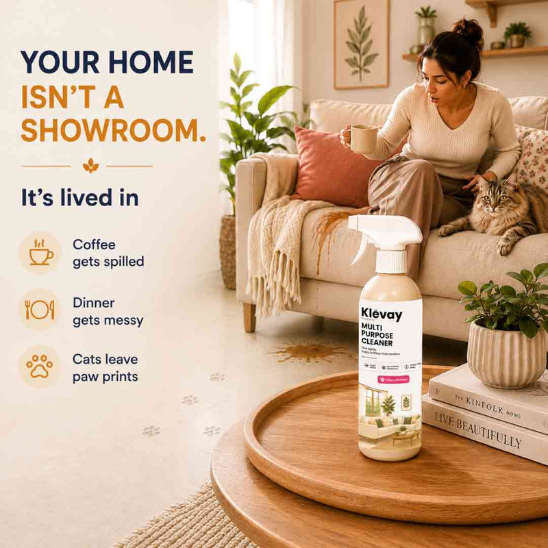 Woman relaxing in a living room: your home isn't a showroom, it's lived in