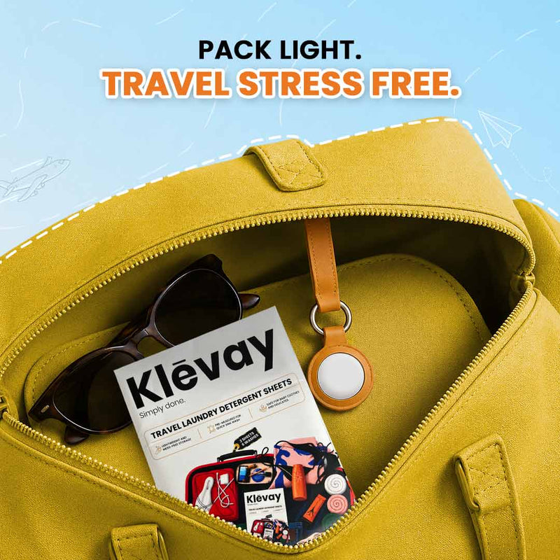 Klevay travel laundry pack tucked into a yellow travel bag